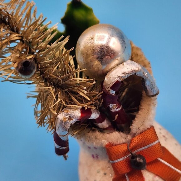 Putz Santa Boot Ornament Bottle Brush Tree Mercury Glass Beads Mica Japan 1950s - Picture 3 of 9